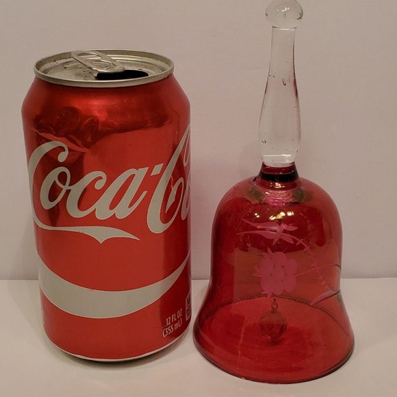 Ruby Red Crystal Glass Bell With Etched - Picture 3 of 4